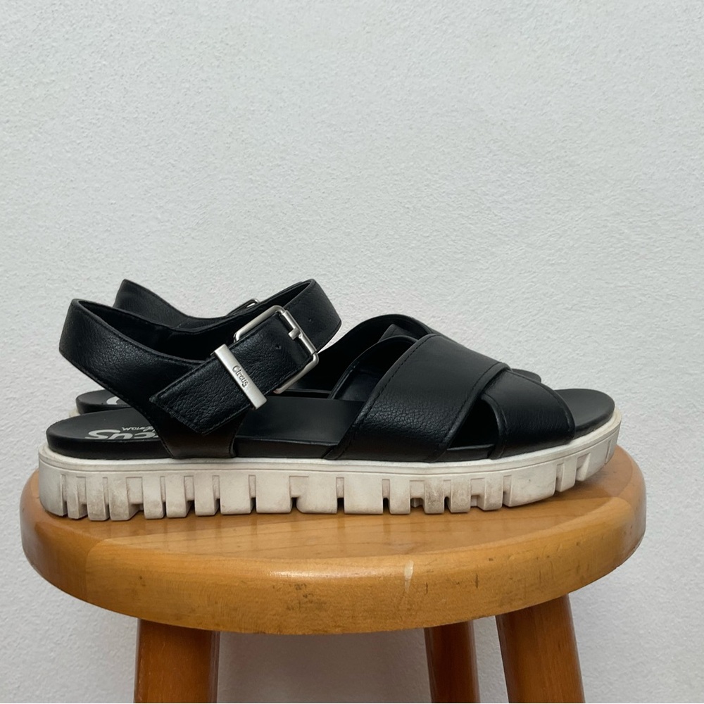 Circus by Sam Edelman Narcissa Black, White Small Platform Buckle Sandals 10M